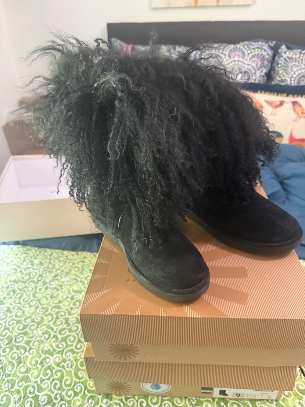 UGG Black Curly Shearling Ankle Boots